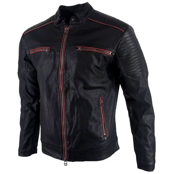 AMERICAN FIGHTER Men's Jacket UNSER Faux Leather Hooded Biker Black - Picture 3 of 12